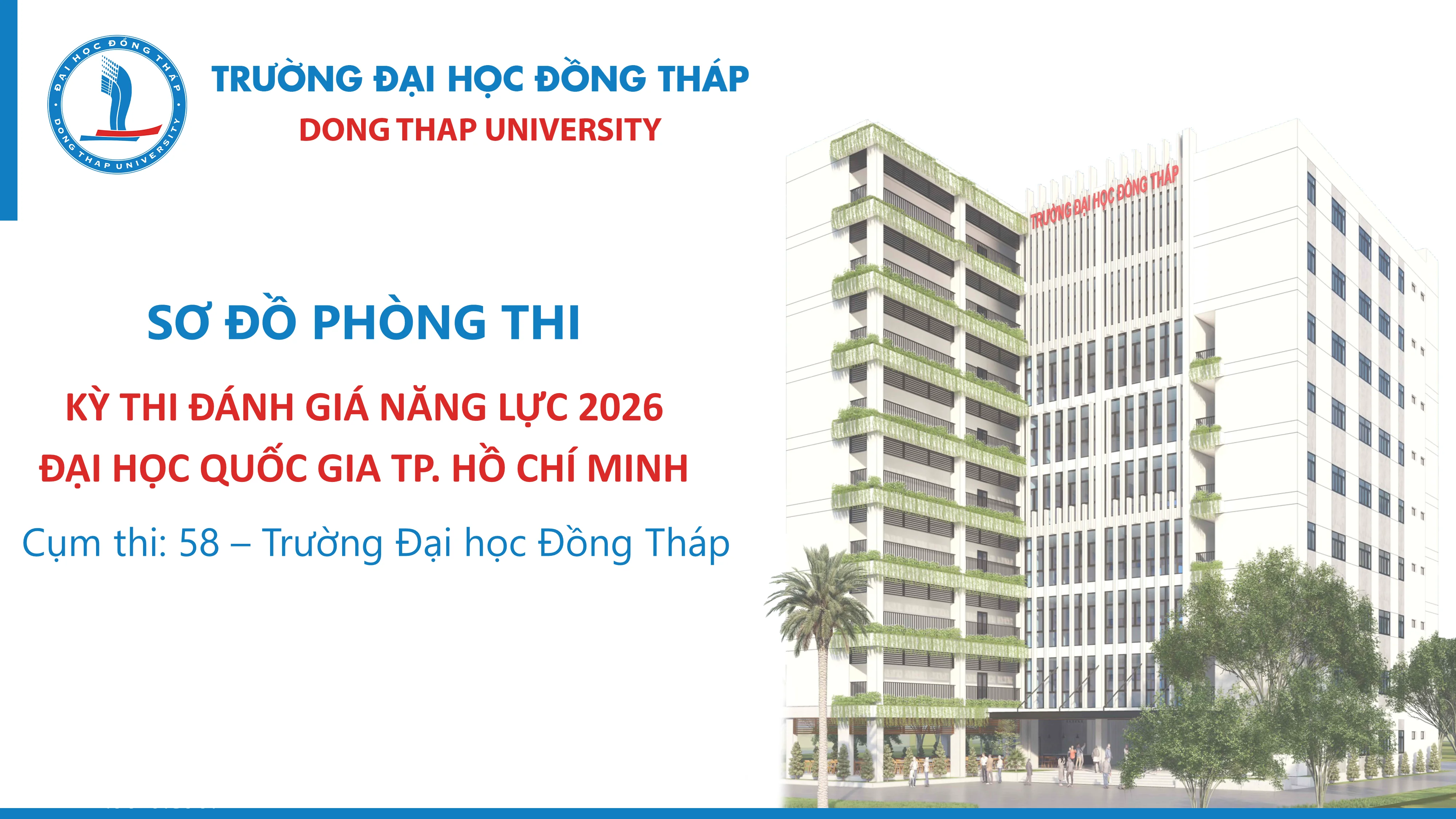 Sơ đồ phòng thi đánh giá năng lực 2026 cụm thi Trường Đại học Đồng Tháp (Đợt 2)
