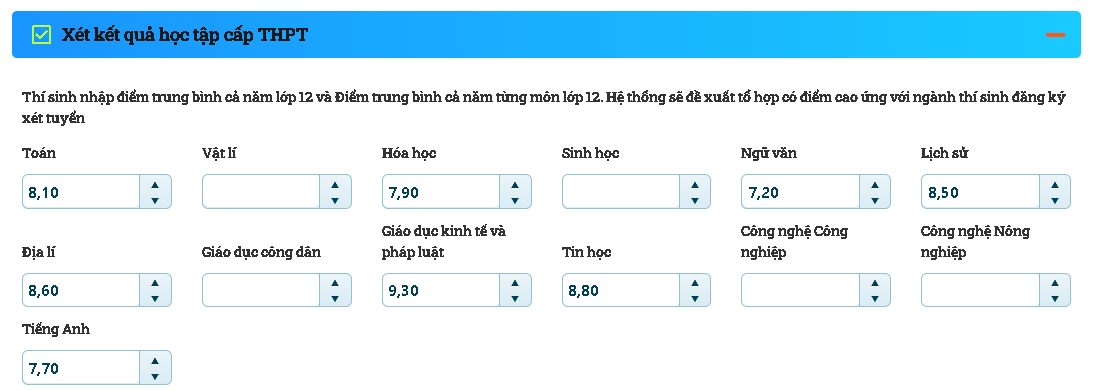 Nhập điểm học bạ