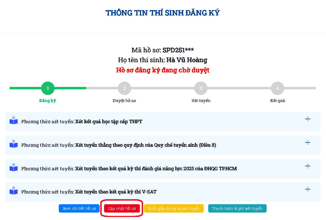 Cập nhật hồ sơ
